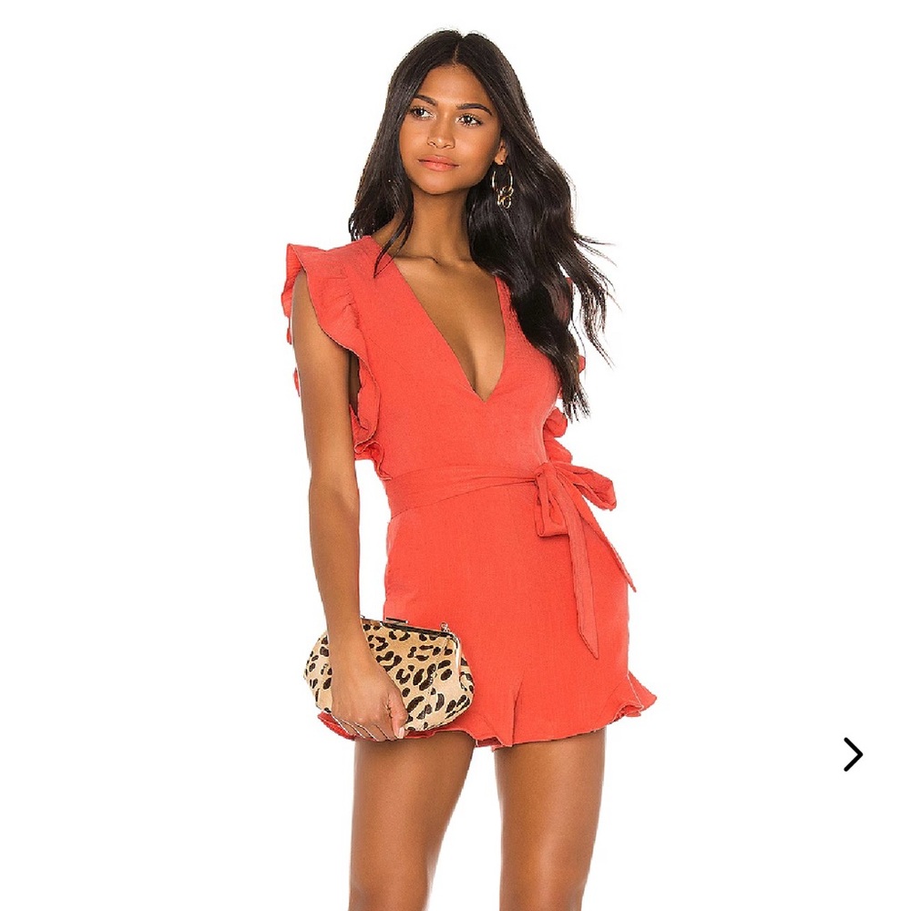 Elegant Orange Ruffle Romper Dress